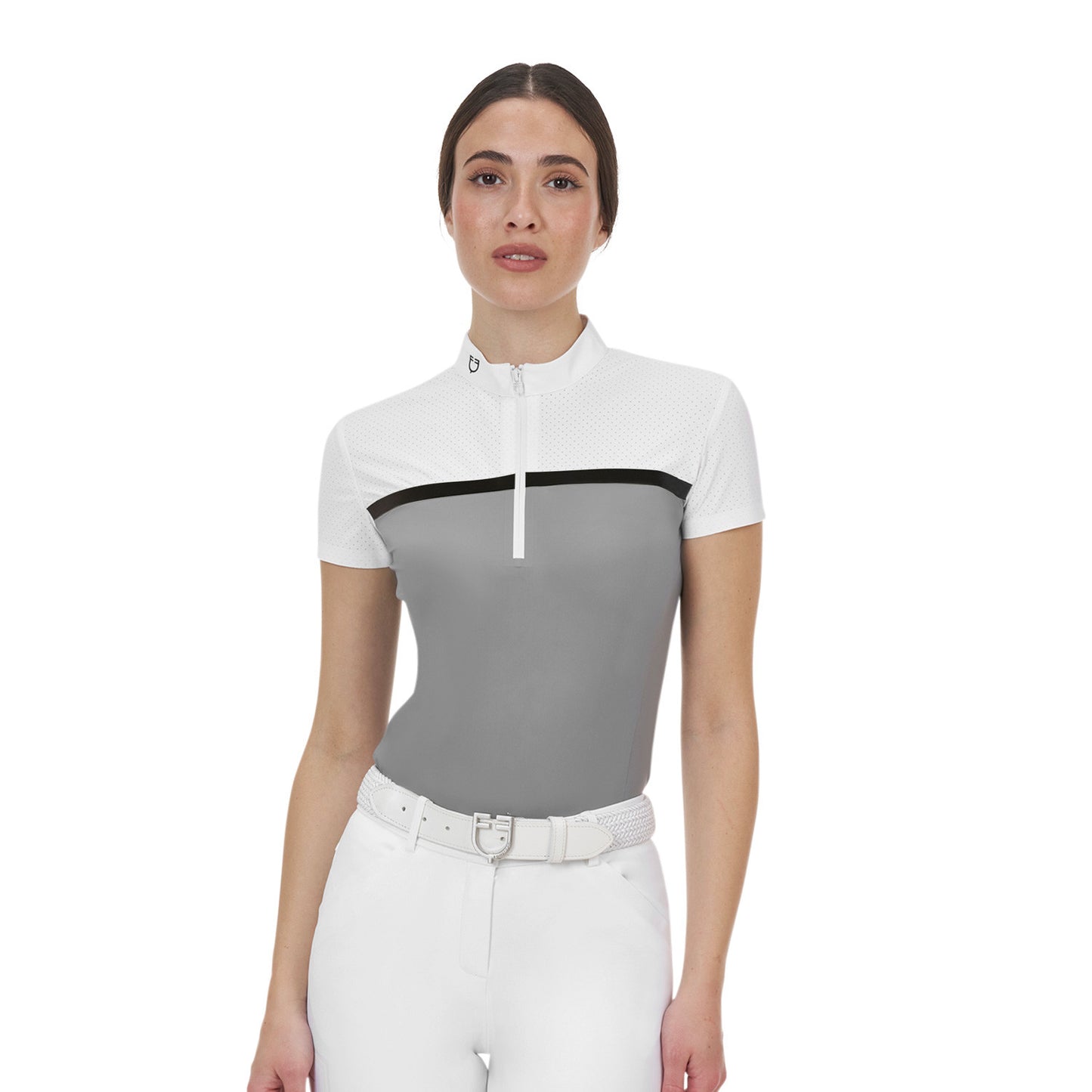 Polo concurso mujer Equestro Ridertechnology tejido perforado - White/Mockingbird