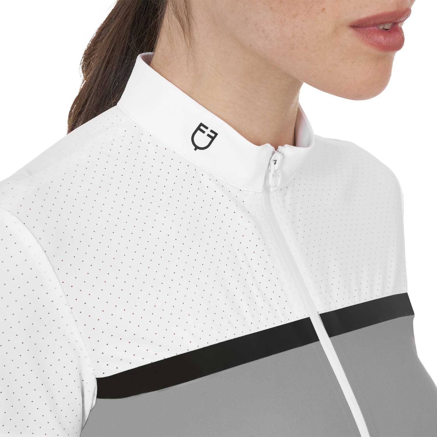 Polo concurso mujer Equestro Ridertechnology tejido perforado - White/Mockingbird