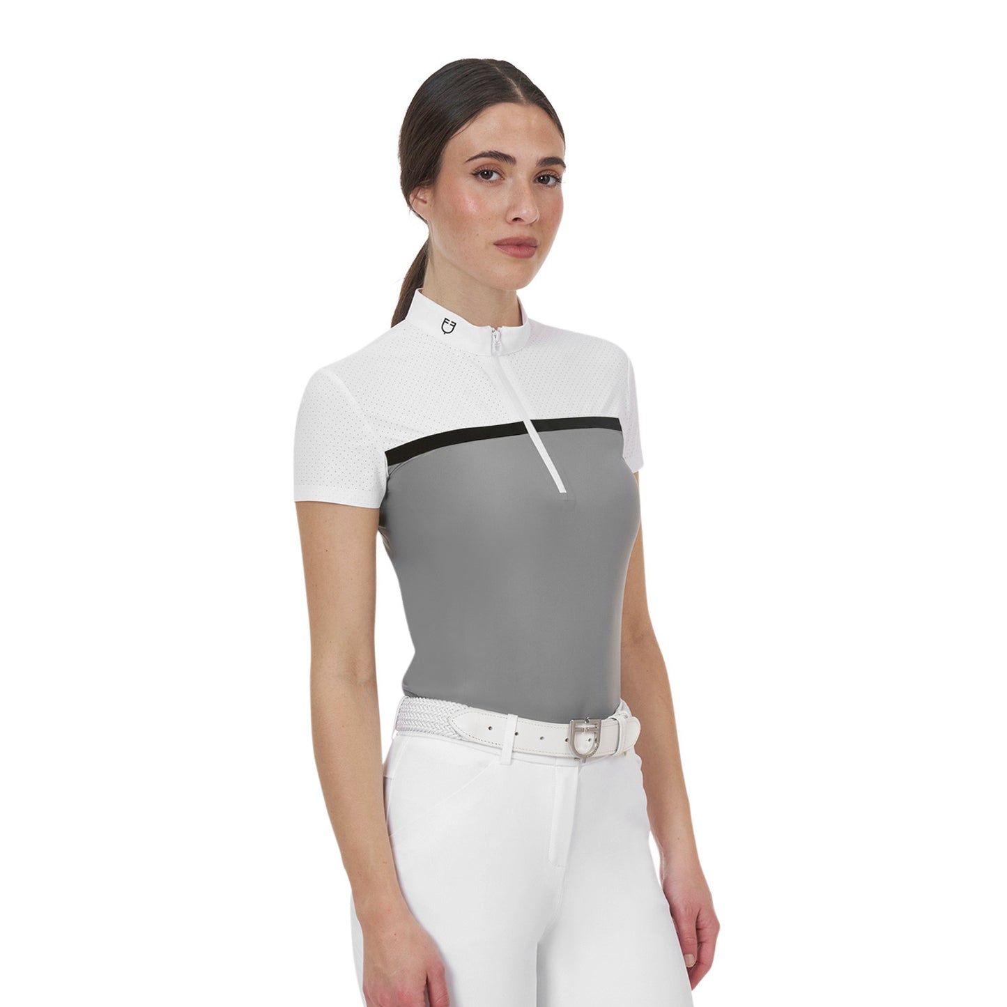 Polo concurso mujer Equestro Ridertechnology tejido perforado - White/Mockingbird