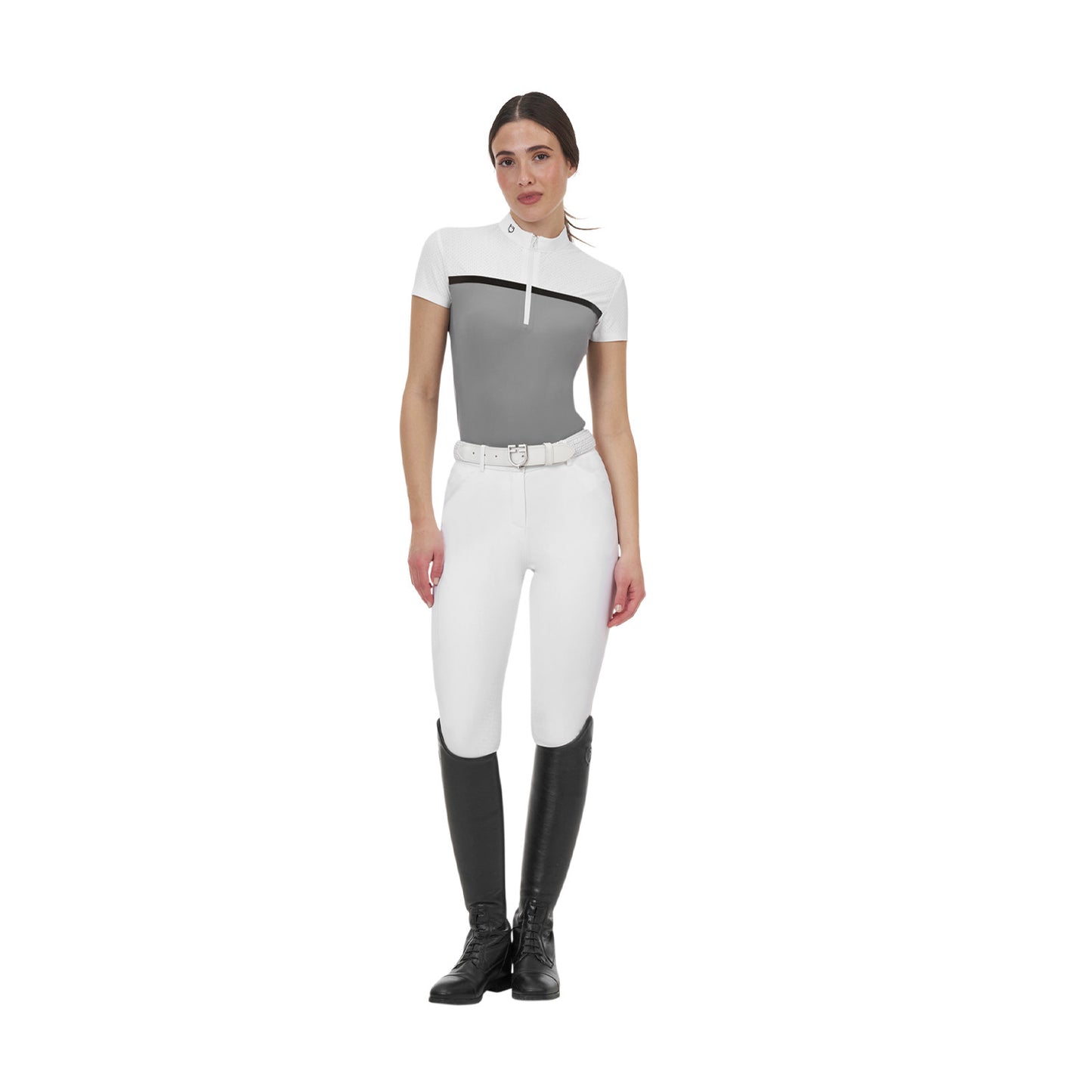 Polo concurso mujer Equestro Ridertechnology tejido perforado - White/Mockingbird