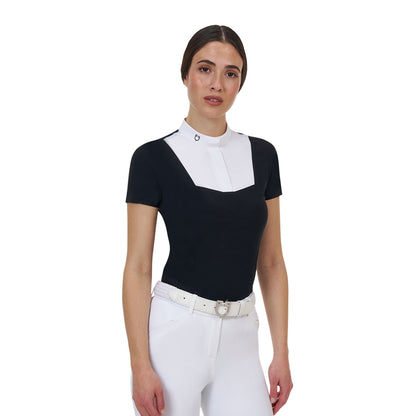 Polo concurso mujer Equestro Ridertechnology manga corta - White/Black