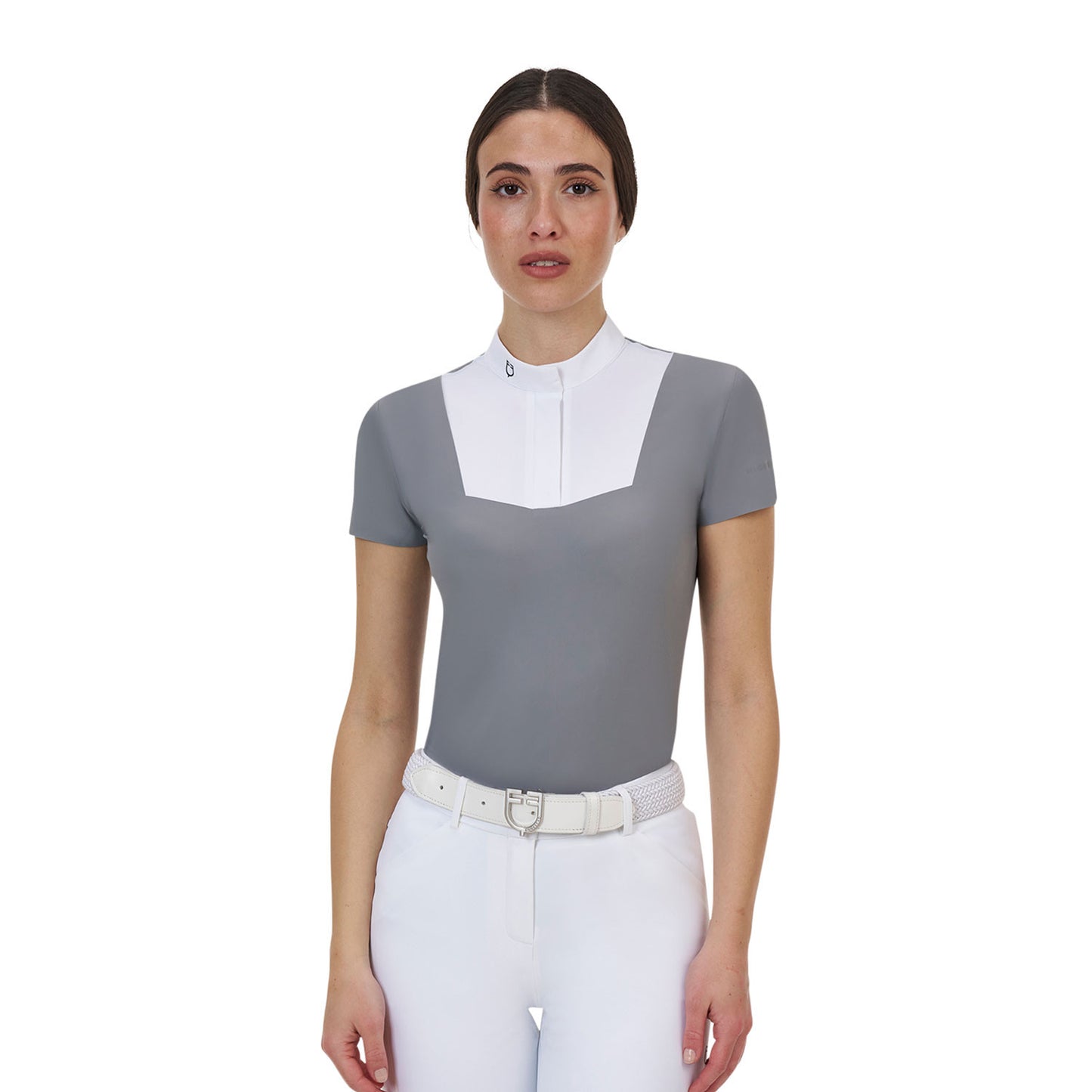 Polo concurso mujer Equestro Ridertechnology manga corta - White/Mockingbird