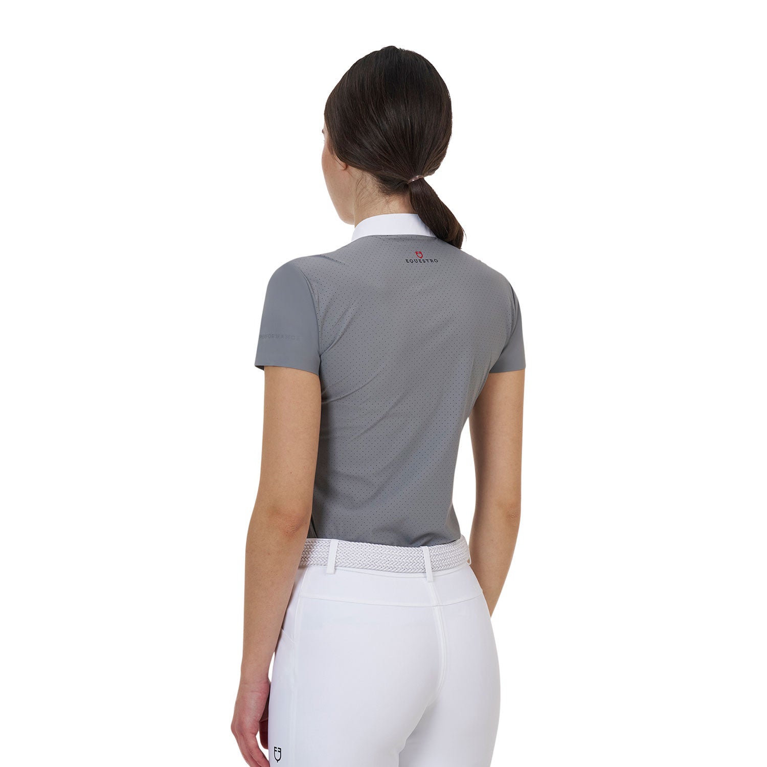 Polo concurso mujer Equestro Ridertechnology manga corta - White/Mockingbird
