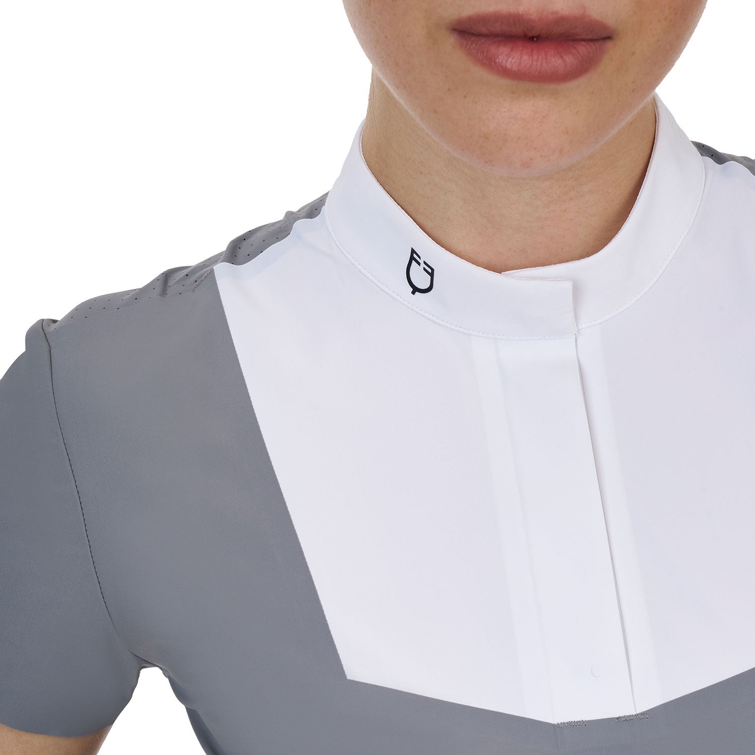 Polo concurso mujer Equestro Ridertechnology manga corta - White/Mockingbird