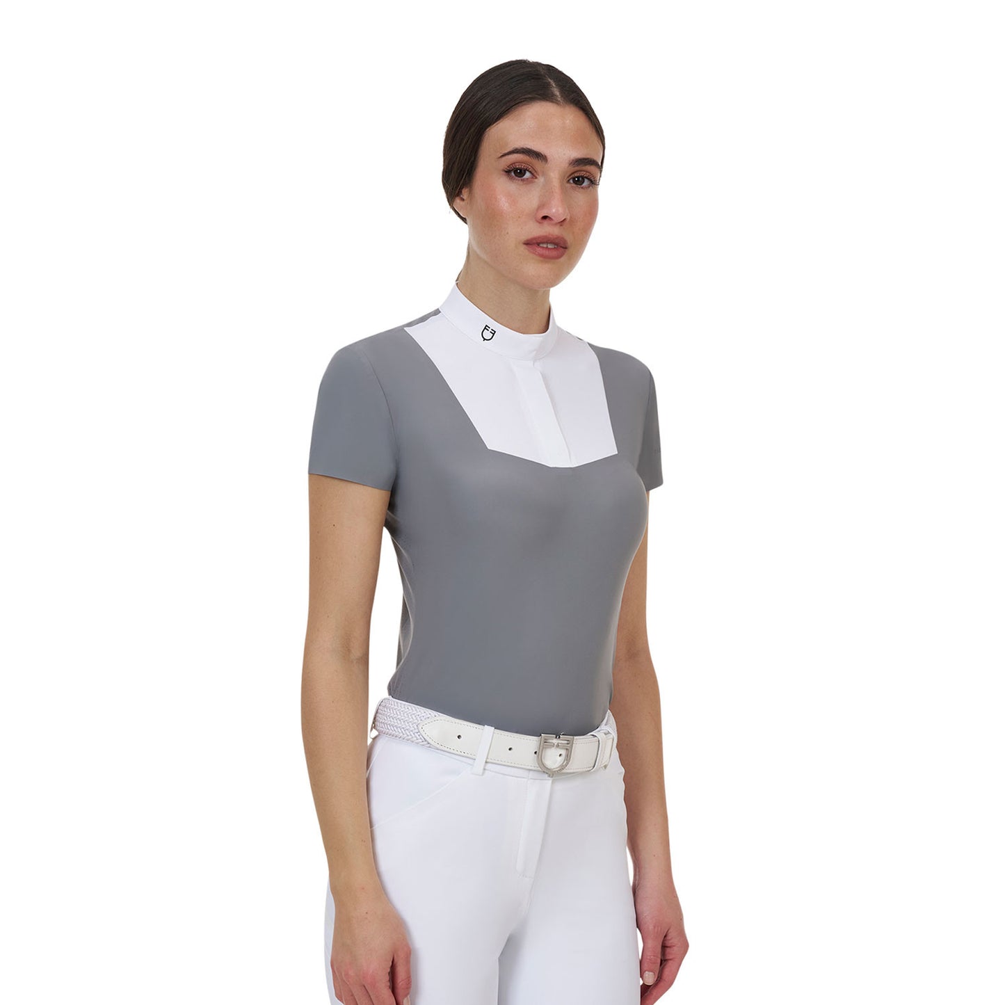 Polo concurso mujer Equestro Ridertechnology manga corta - White/Mockingbird