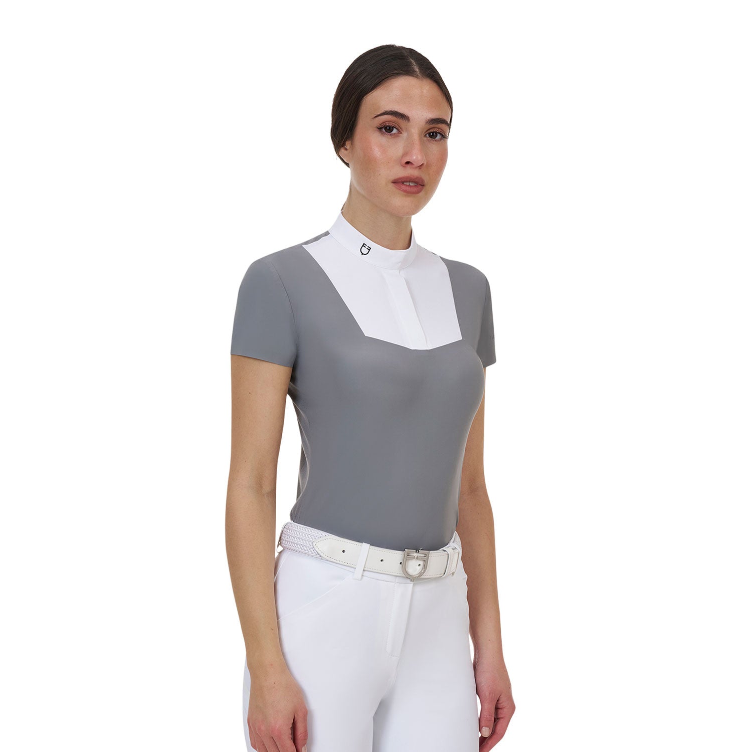 Polo concurso mujer Equestro Ridertechnology manga corta - White/Mockingbird