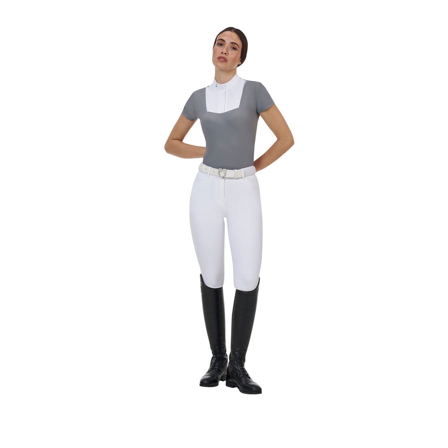 Polo concurso mujer Equestro Ridertechnology manga corta - White/Mockingbird