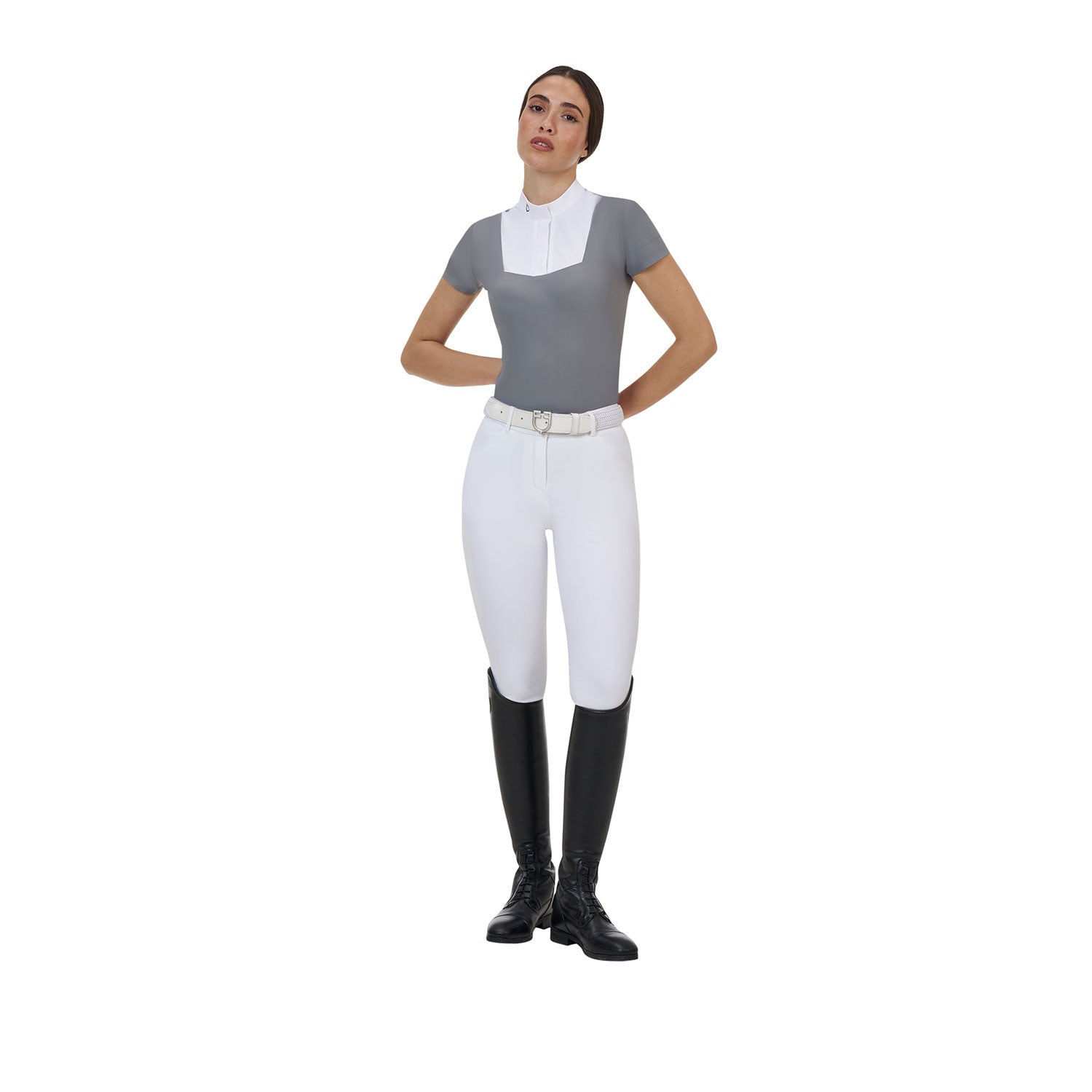 Polo concurso mujer Equestro Ridertechnology manga corta - White/Mockingbird