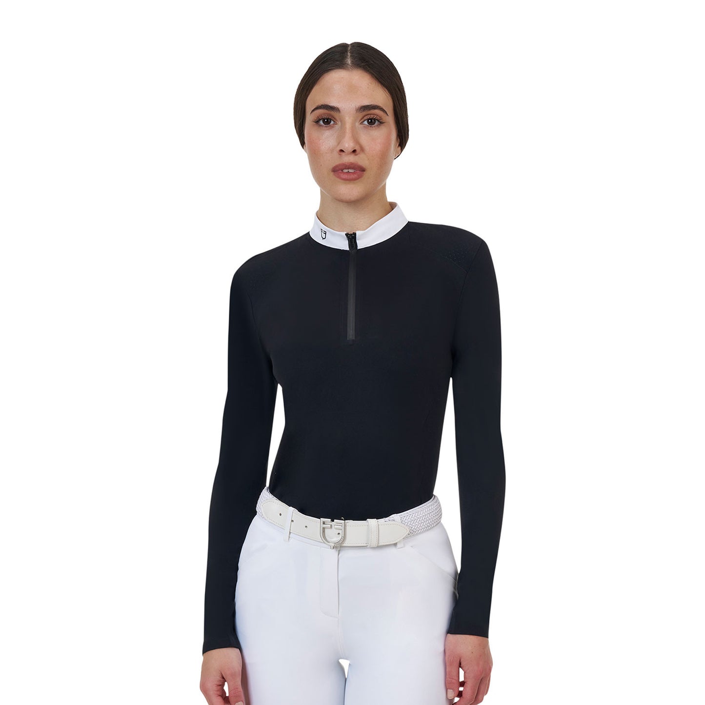 Polo concurso mujer Equestro Ridertechnology manga larga y cremallera - Negro