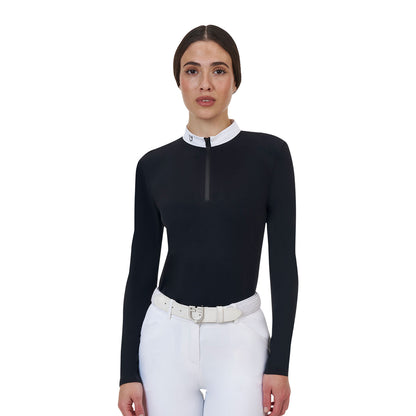 Polo concurso mujer Equestro Ridertechnology manga larga y cremallera - Negro