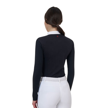 Polo concurso mujer Equestro Ridertechnology manga larga y cremallera - Negro