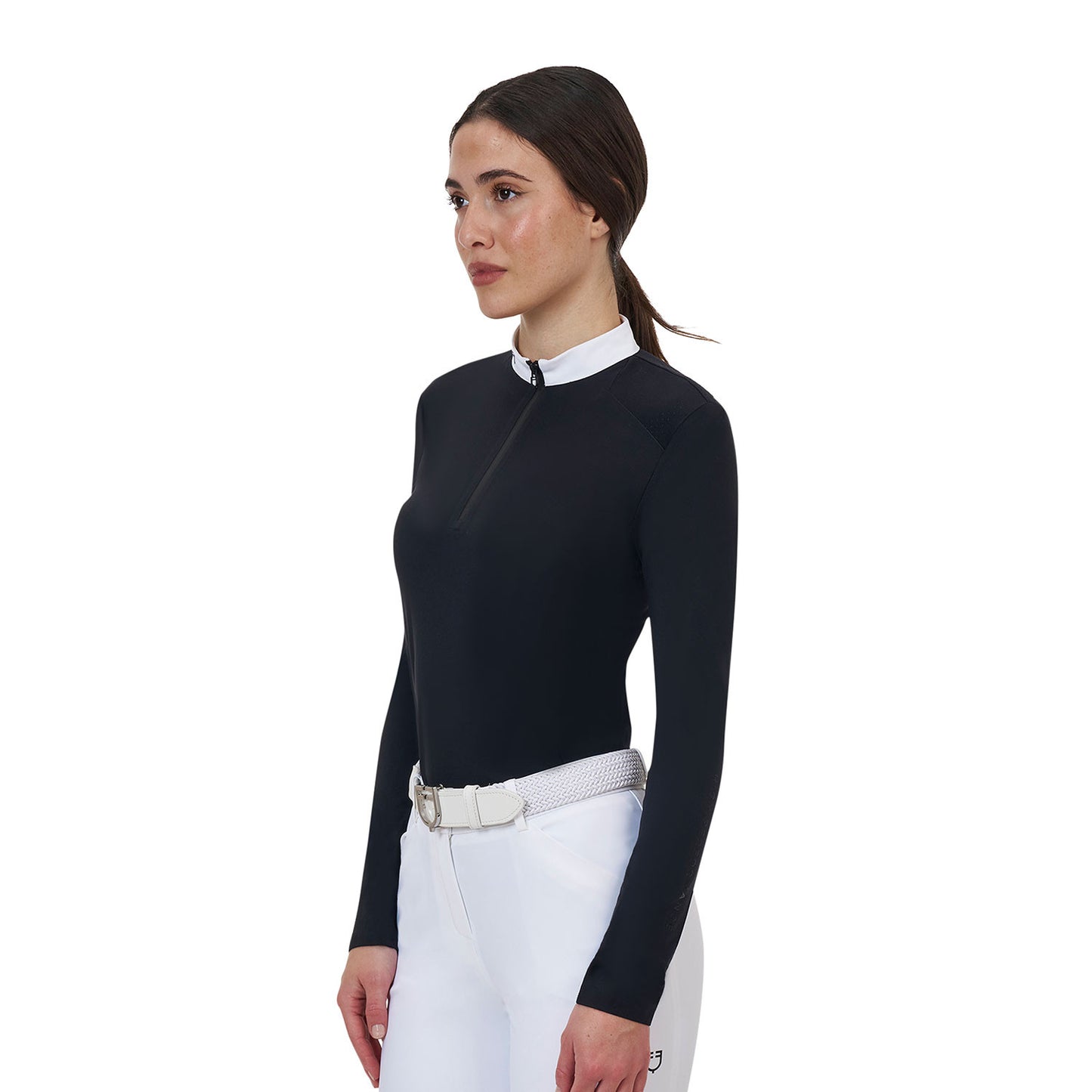 Polo concurso mujer Equestro Ridertechnology manga larga y cremallera - Negro
