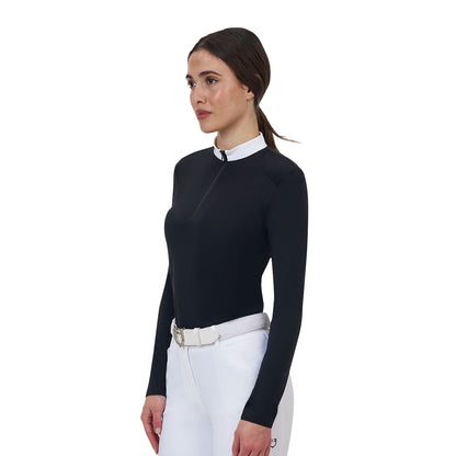 Polo concurso mujer Equestro Ridertechnology manga larga y cremallera - Negro