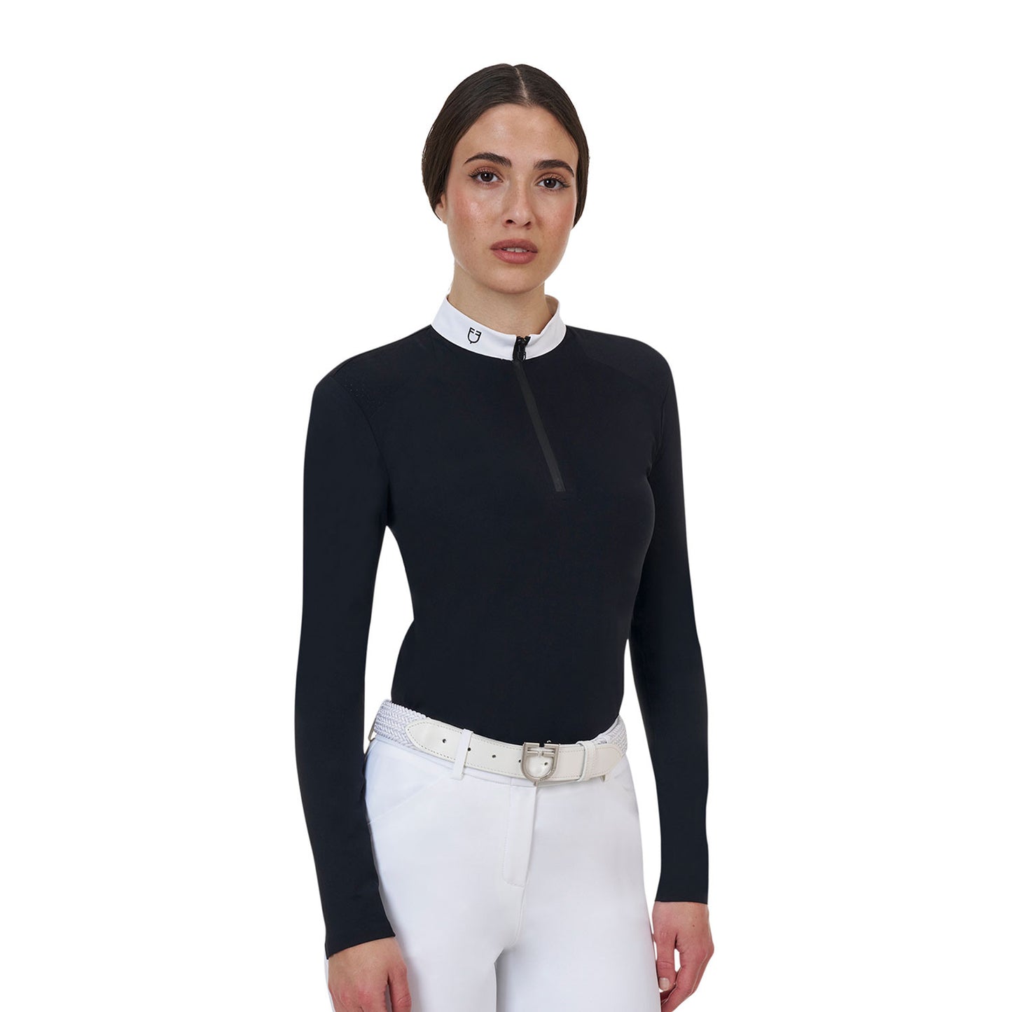 Polo concurso mujer Equestro Ridertechnology manga larga y cremallera - Negro