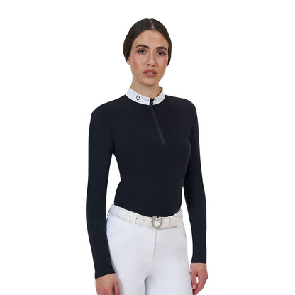Polo concurso mujer Equestro Ridertechnology manga larga y cremallera - Negro