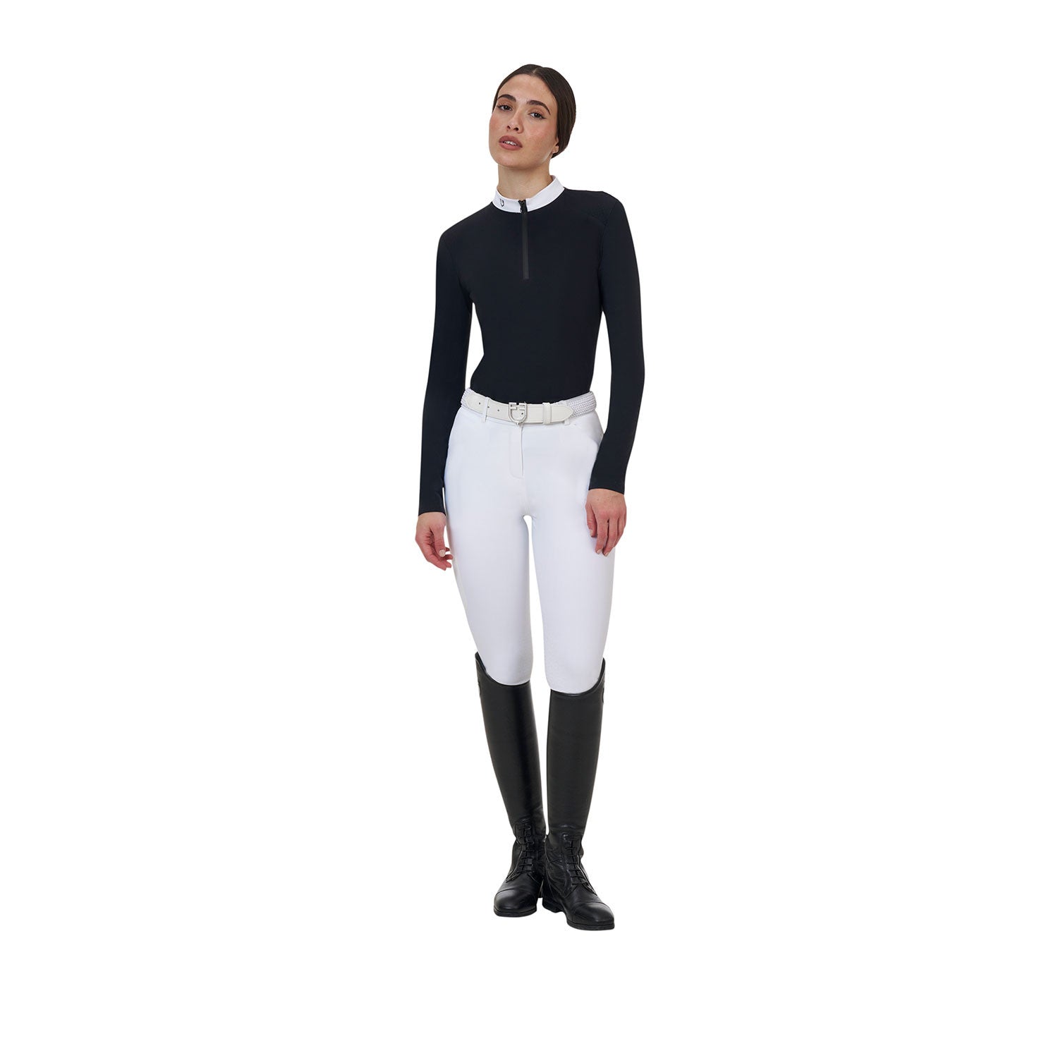 Polo concurso mujer Equestro Ridertechnology manga larga y cremallera - Negro