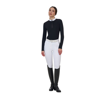 Polo concurso mujer Equestro Ridertechnology manga larga y cremallera - Negro