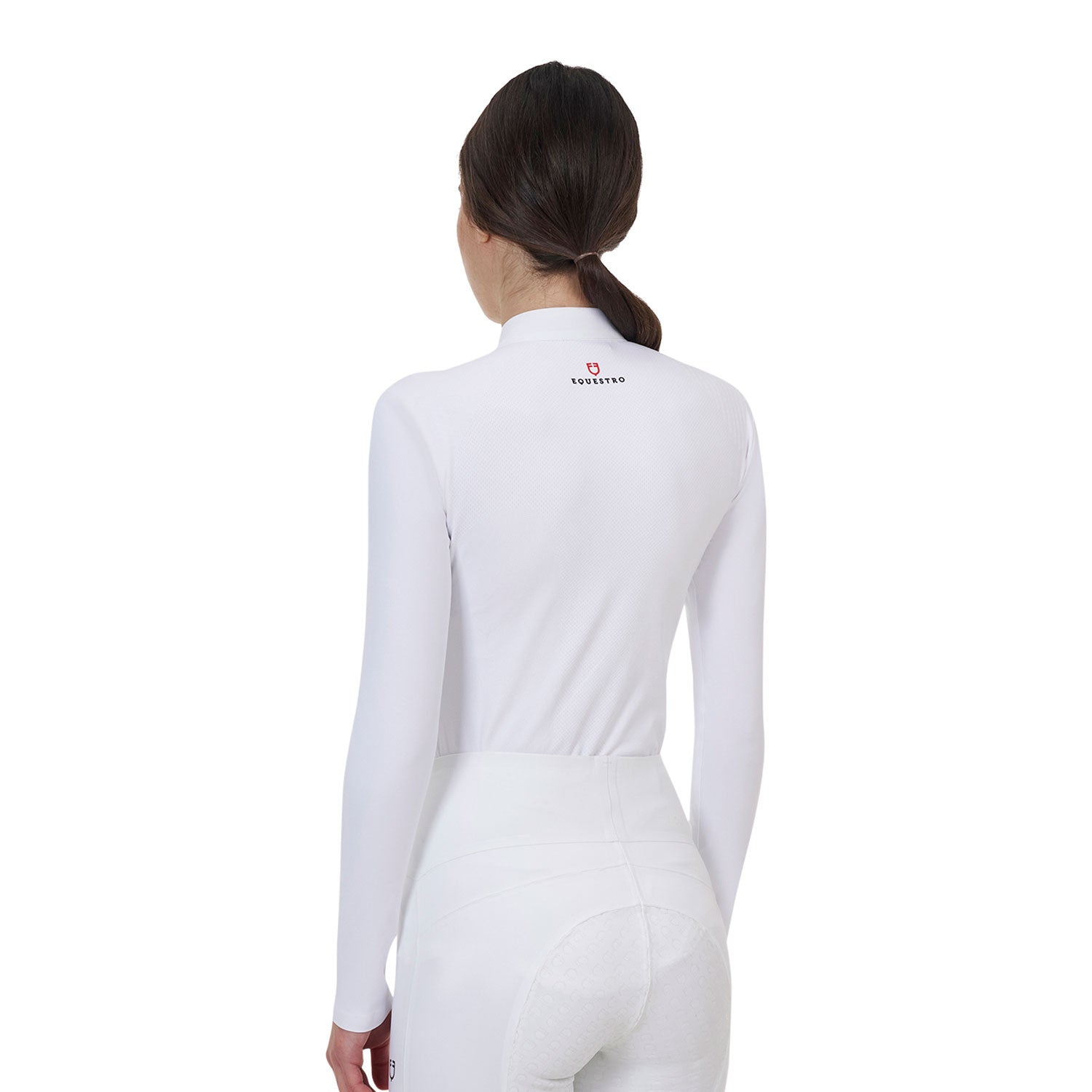 Polo concurso mujer Equestro Ridertechnology manga larga y cremallera - Blanco
