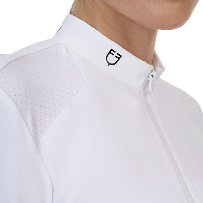 Polo concurso mujer Equestro Ridertechnology manga larga y cremallera - Blanco