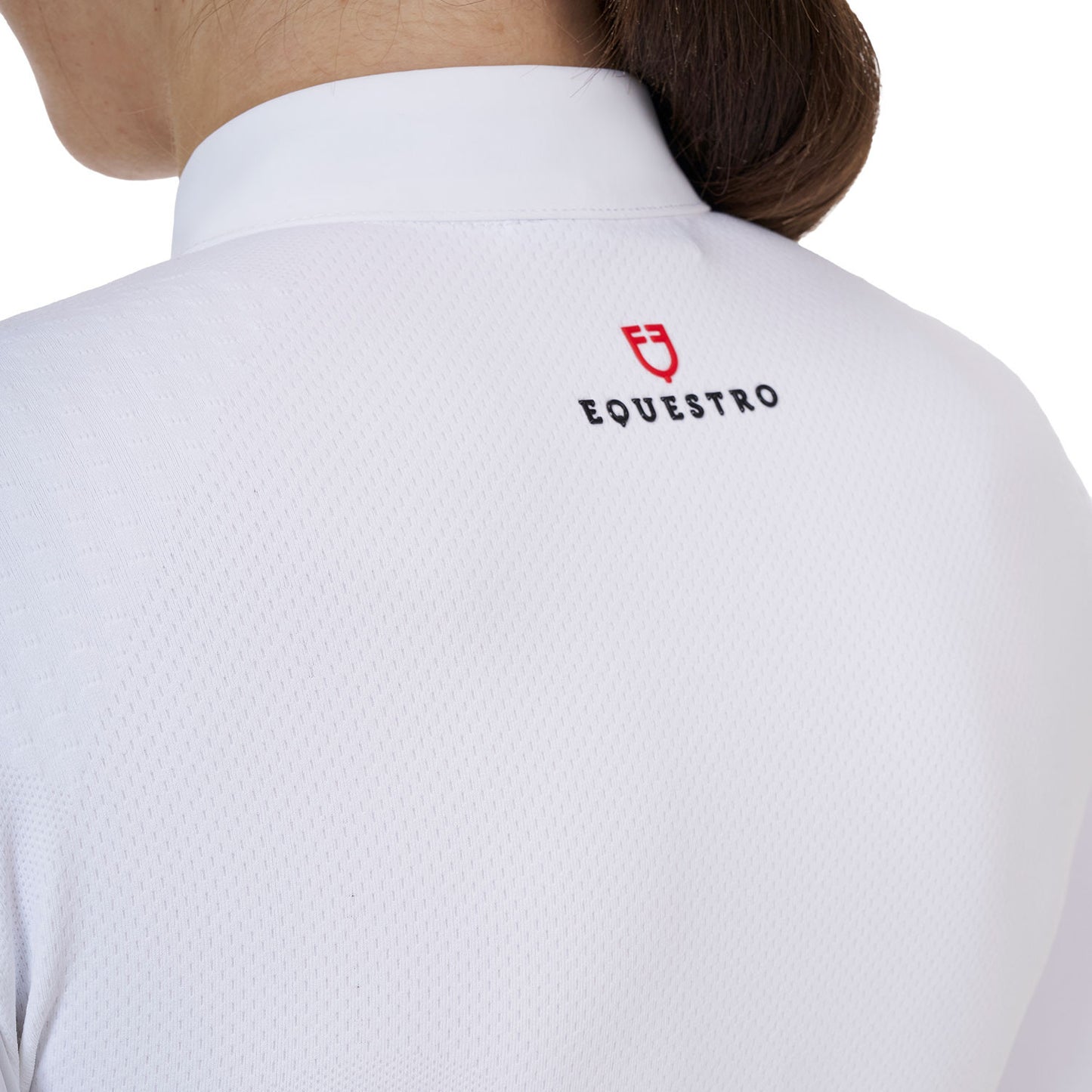 Polo concurso mujer Equestro Ridertechnology manga larga y cremallera - Blanco