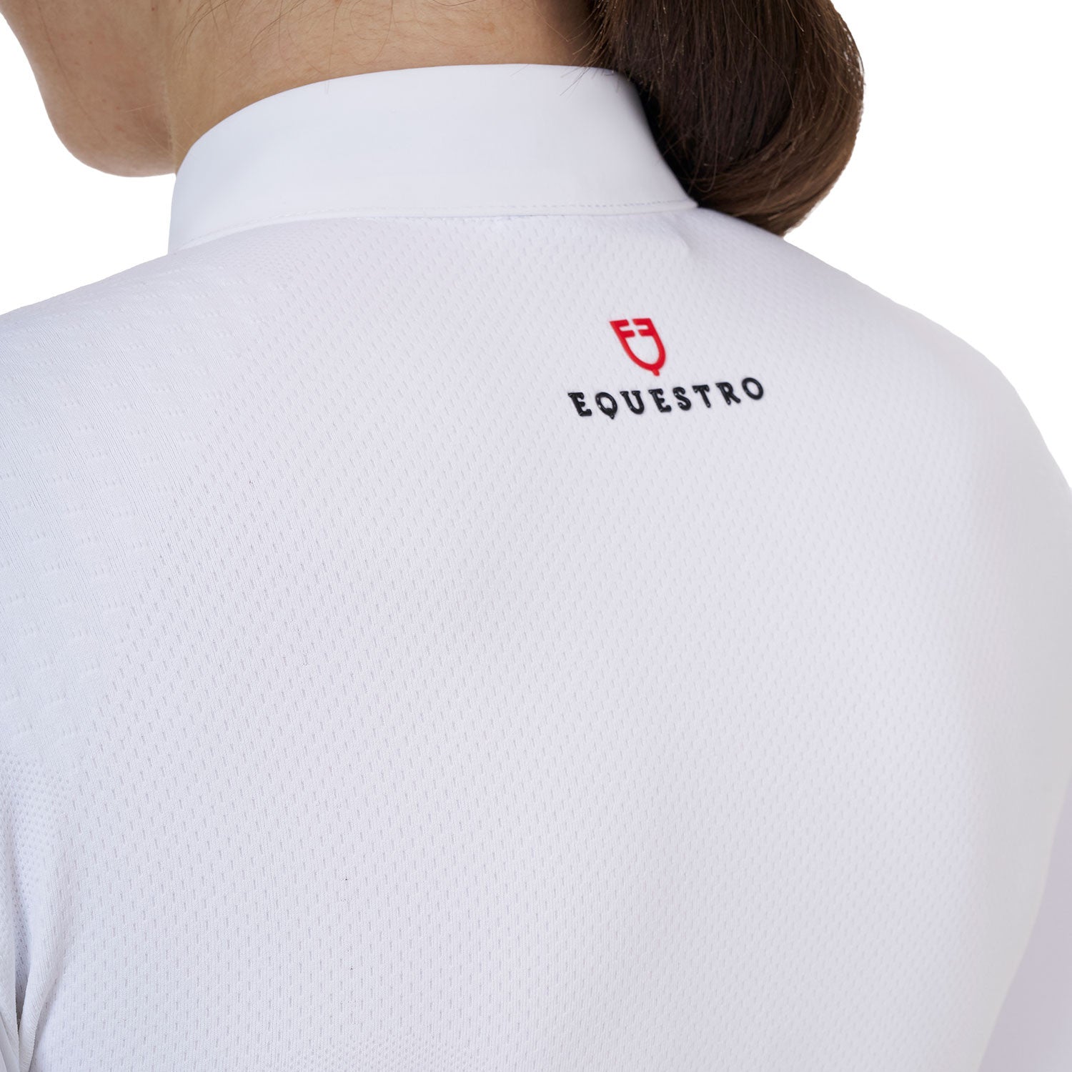 Polo concurso mujer Equestro Ridertechnology manga larga y cremallera - Blanco