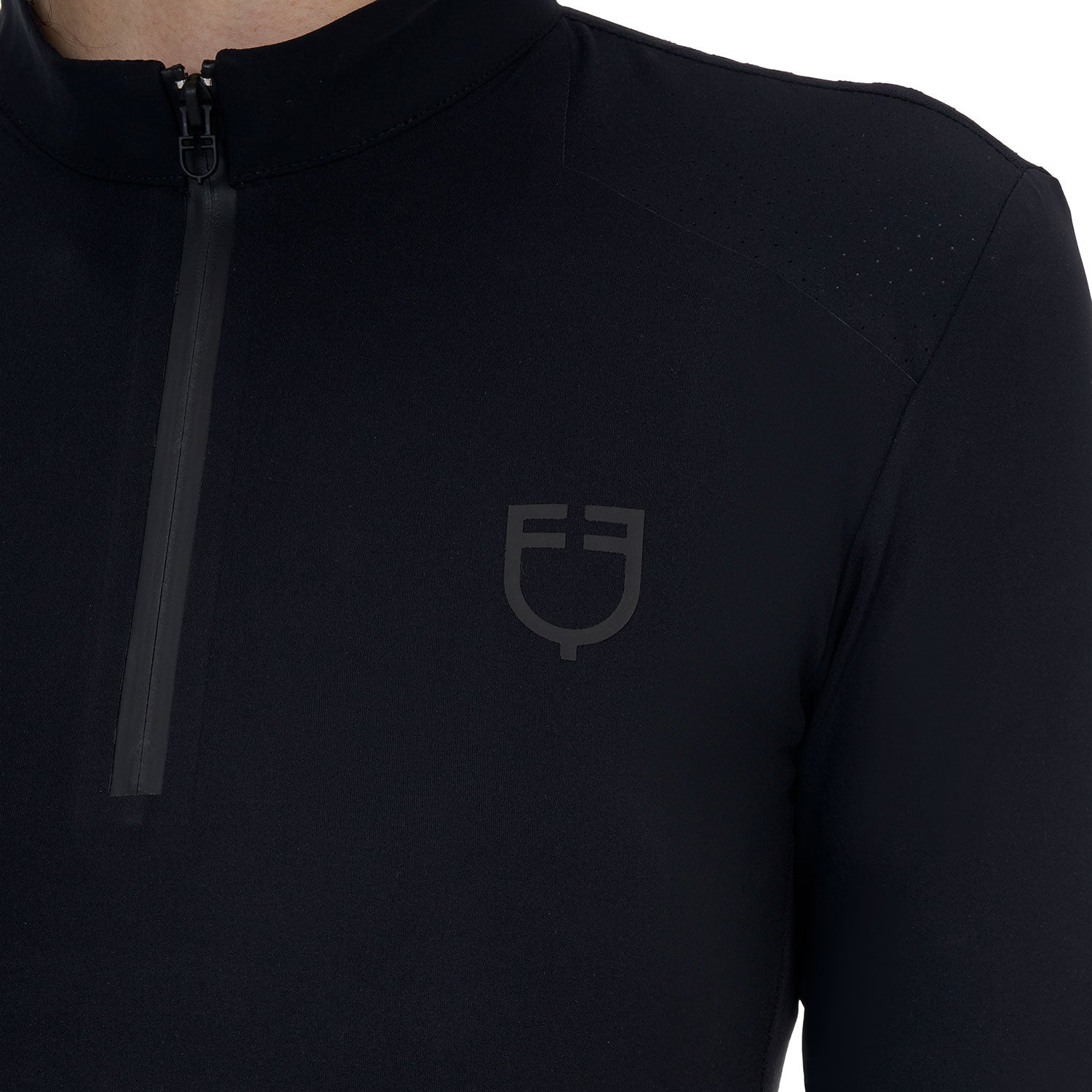 Camiseta de entrenamiento para mujer Equestro Ridertechnology de manga larga y cremallera - Negro