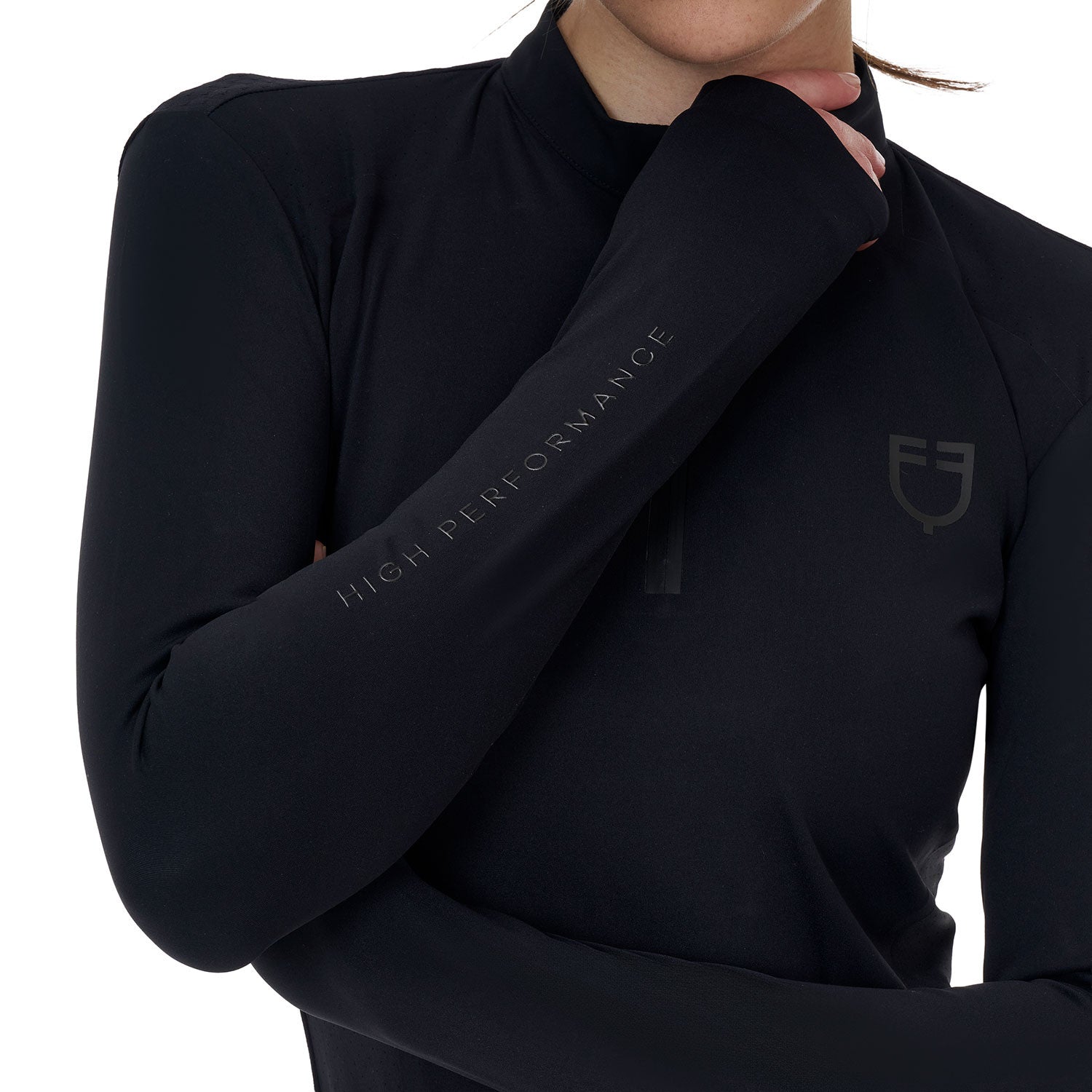 Camiseta de entrenamiento para mujer Equestro Ridertechnology de manga larga y cremallera - Negro