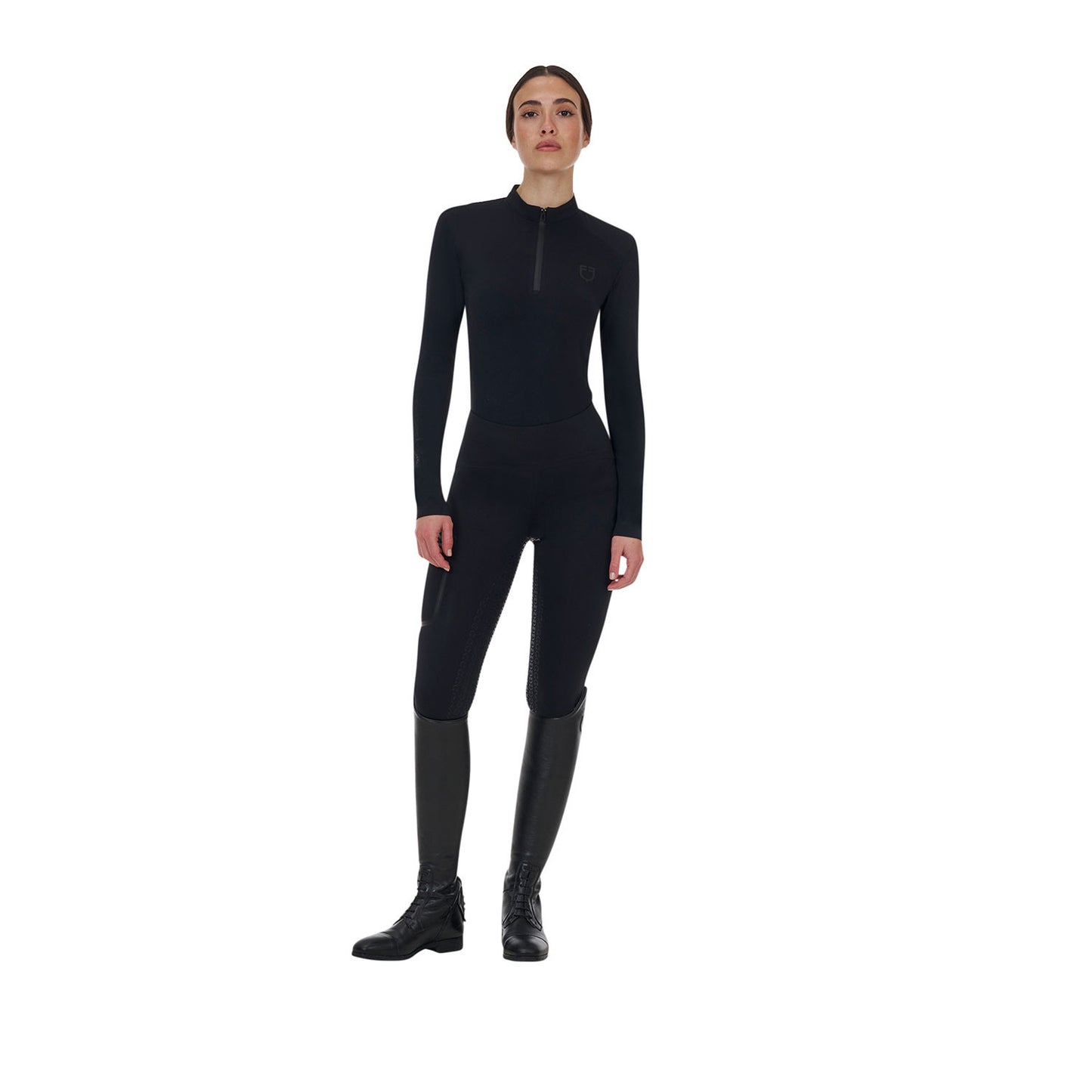 Camiseta de entrenamiento para mujer Equestro Ridertechnology de manga larga y cremallera - Negro