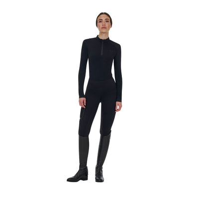 Camiseta de entrenamiento para mujer Equestro Ridertechnology de manga larga y cremallera - Negro
