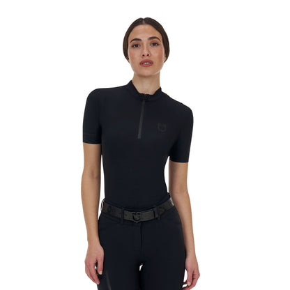 Polo de entrenamiento mujer Equestro Ridertechnology manga corta y cremallera