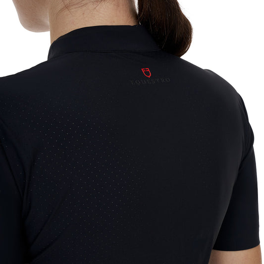 Polo de entrenamiento mujer Equestro Ridertechnology manga corta y cremallera - Negro