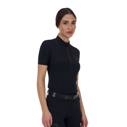 Polo de entrenamiento mujer Equestro Ridertechnology manga corta y cremallera - Negro