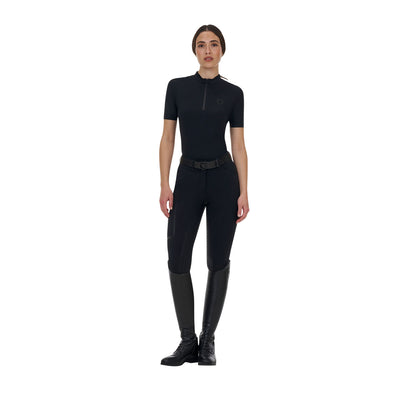 Polo de entrenamiento mujer Equestro Ridertechnology manga corta y cremallera - Negro
