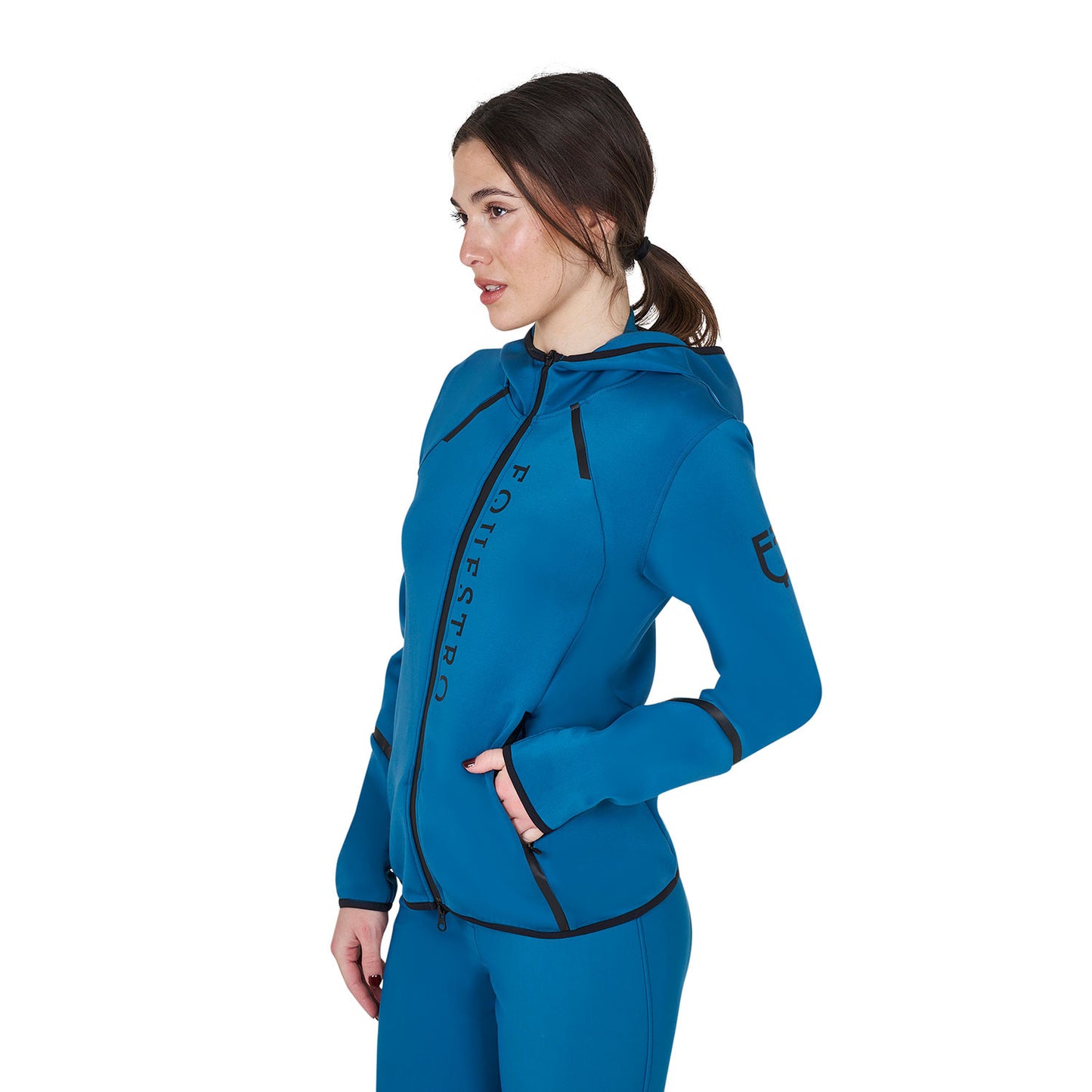 Sudadera técnica de mujer de punto con cremallera Equestro - Blue Coral