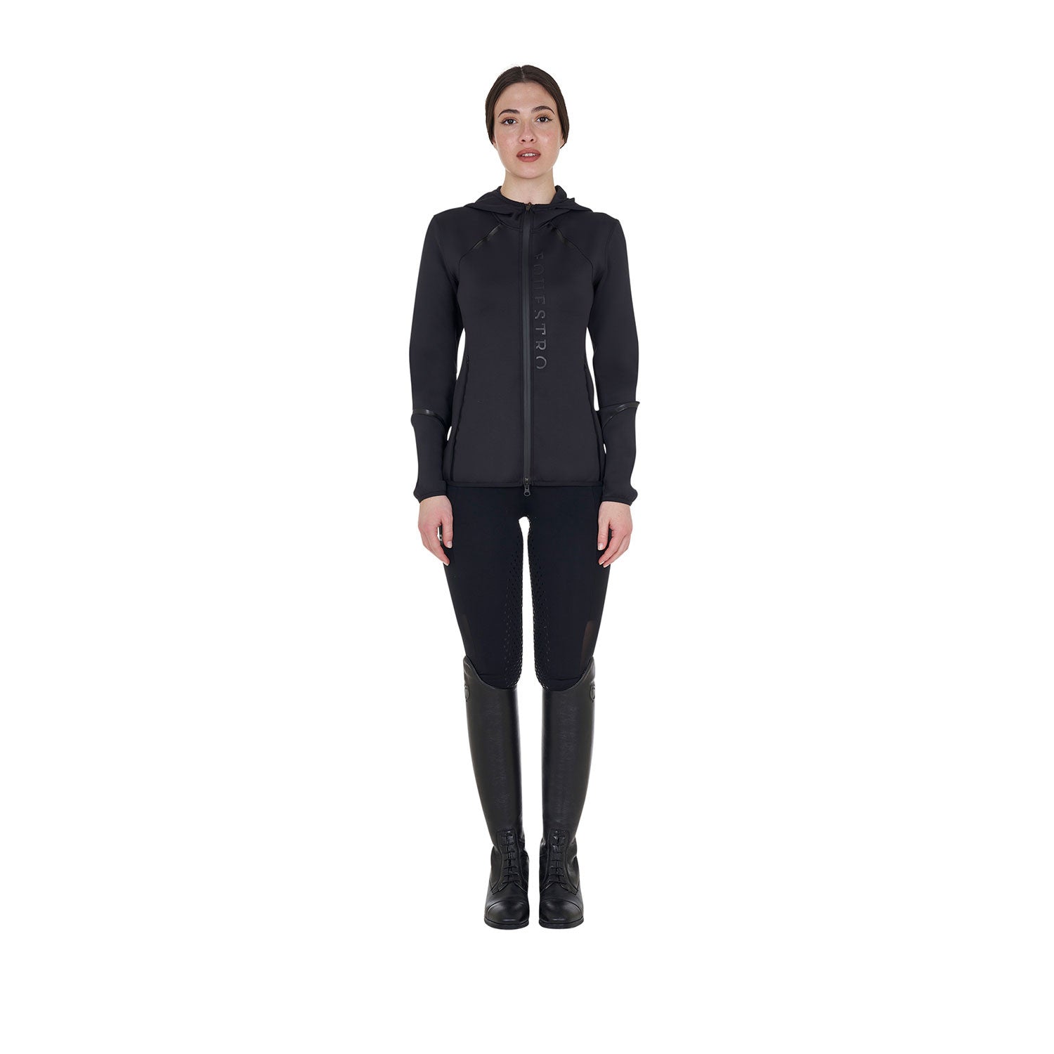 Sudadera técnica de mujer de punto con cremallera Equestro - Negro