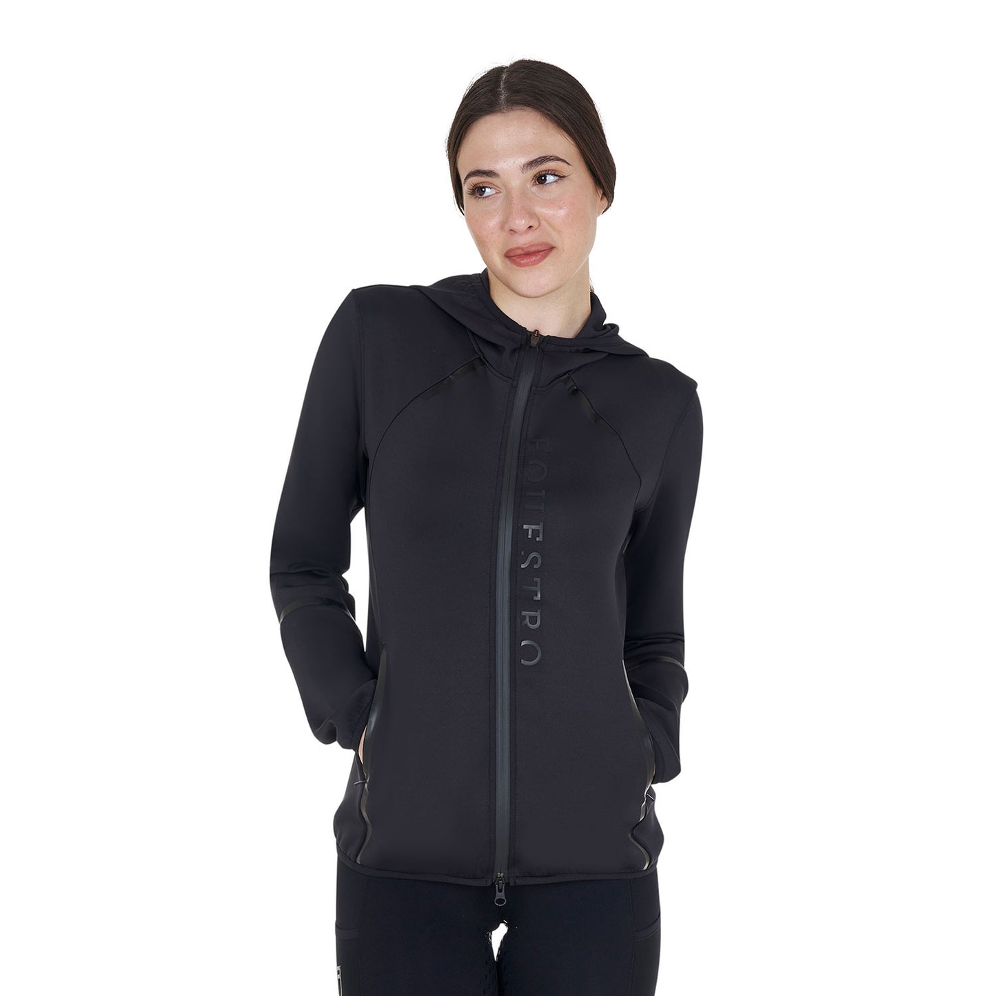 Sudadera técnica de mujer de punto con cremallera Equestro - Negro