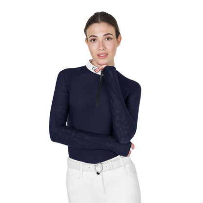 Polo de mujer slim fit de concurso con inserciones de malla Equestro - Navy Blazer