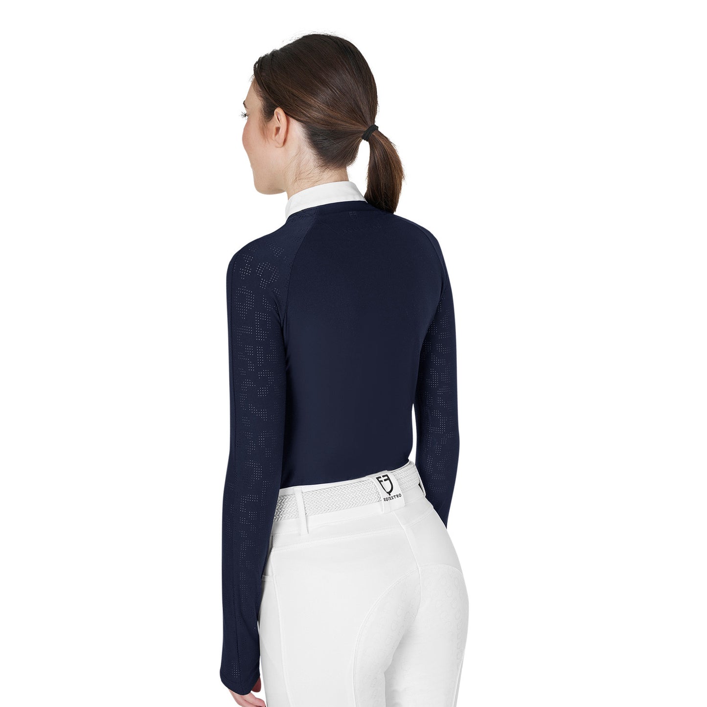 Polo de mujer slim fit de concurso con inserciones de malla Equestro - Navy Blazer