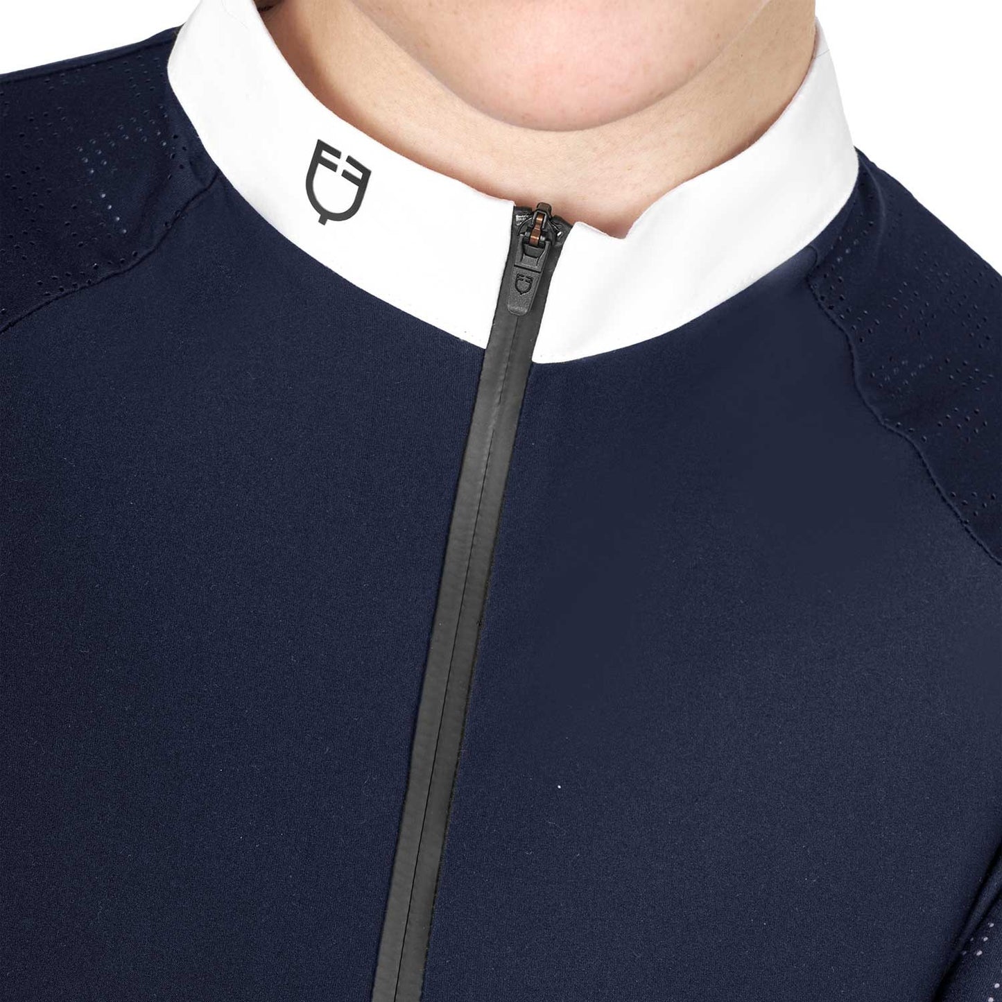 Polo de mujer slim fit de concurso con inserciones de malla Equestro - Navy Blazer