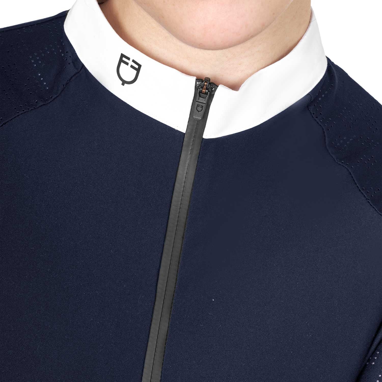 Polo de mujer slim fit de concurso con inserciones de malla Equestro - Navy Blazer