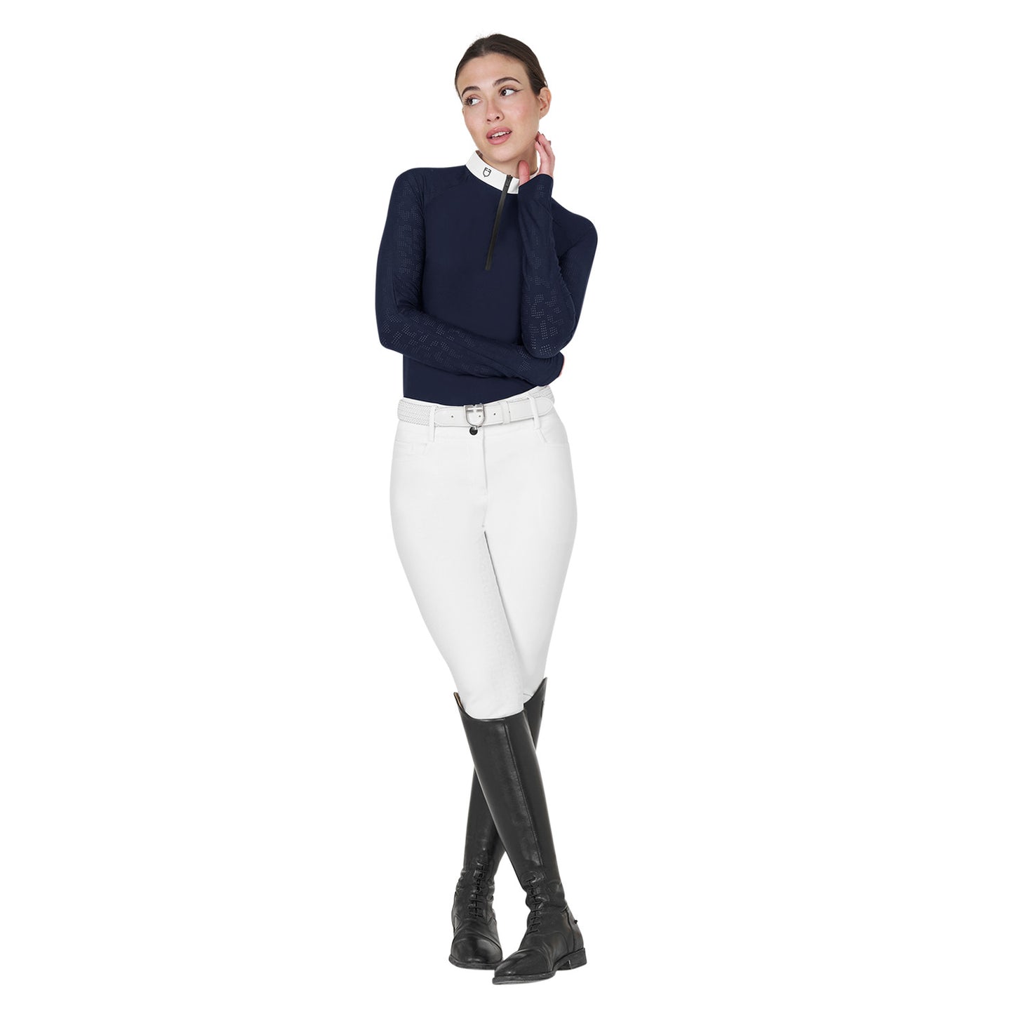 Polo de mujer slim fit de concurso con inserciones de malla Equestro - Navy Blazer