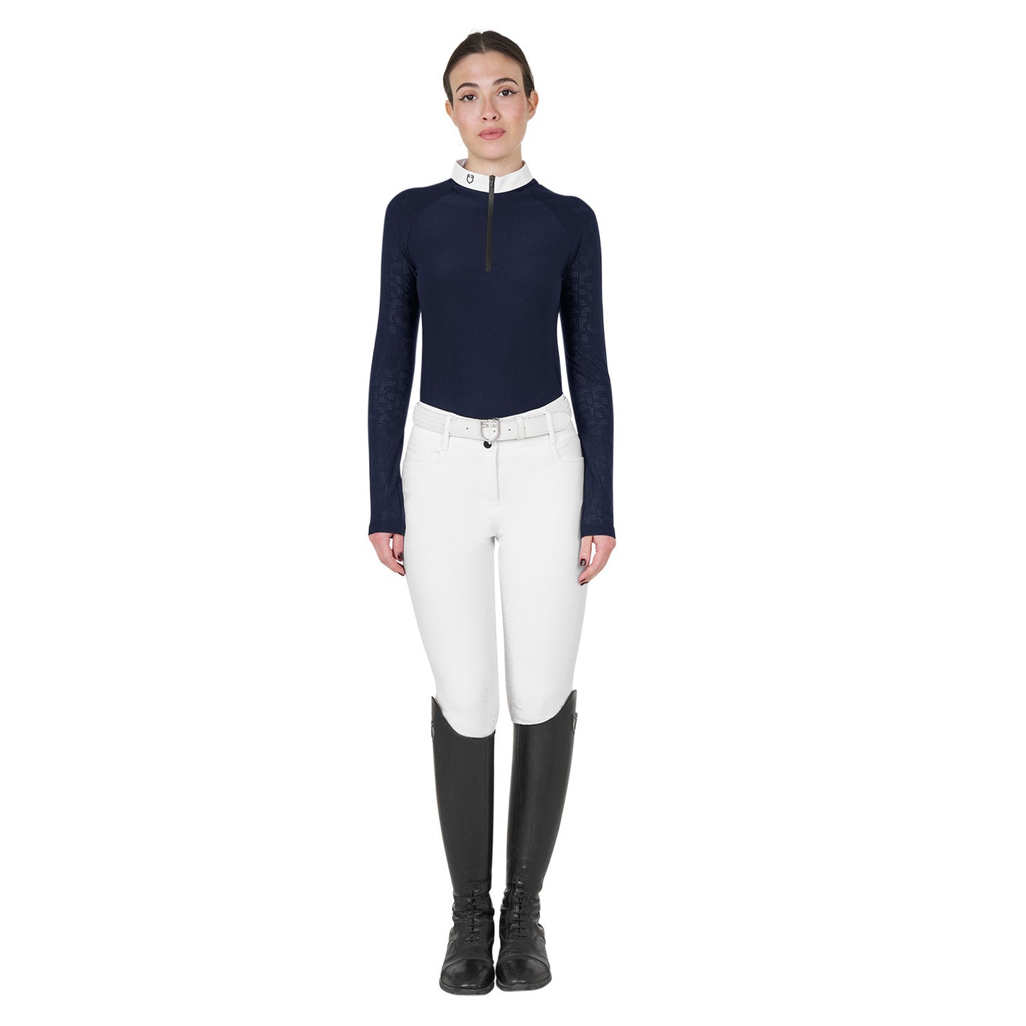 Polo de mujer slim fit de concurso con inserciones de malla Equestro - Navy Blazer