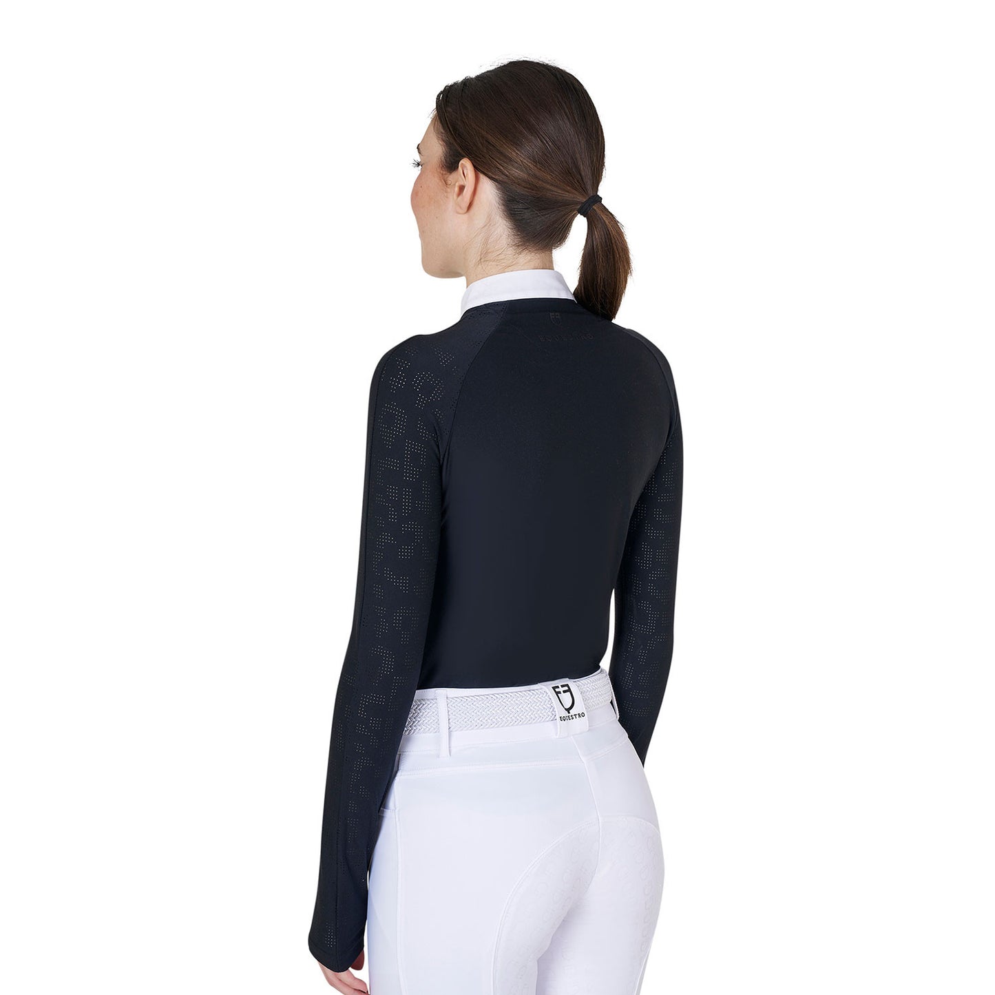 Polo de mujer slim fit de concurso con inserciones de malla Equestro - Negro
