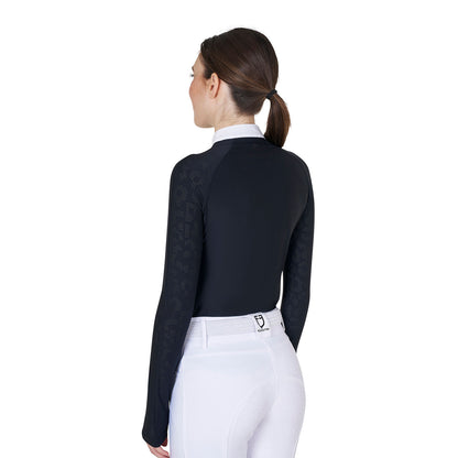Polo de mujer slim fit de concurso con inserciones de malla Equestro - Negro