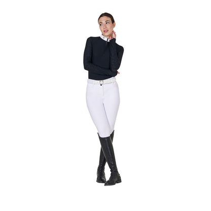 Polo de mujer slim fit de concurso con inserciones de malla Equestro - Negro