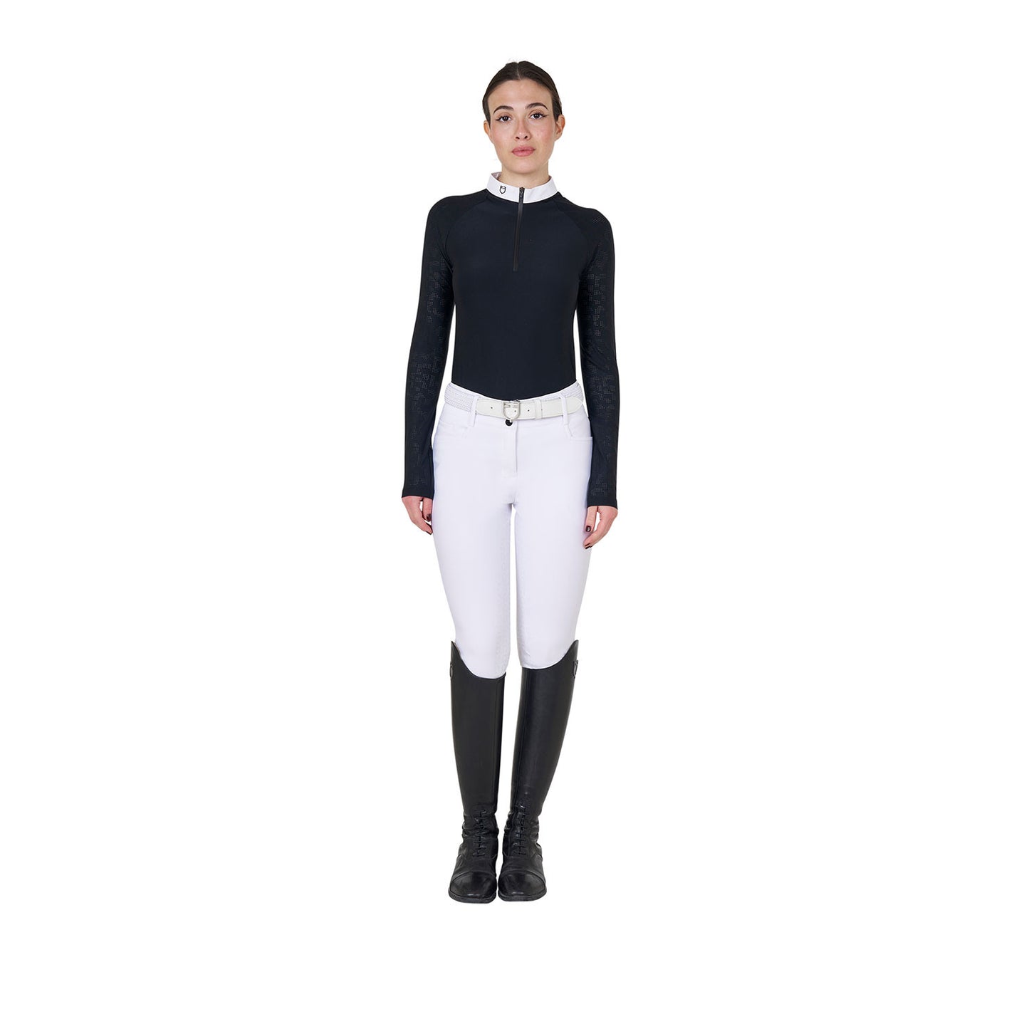 Polo de mujer slim fit de concurso con inserciones de malla Equestro - Negro