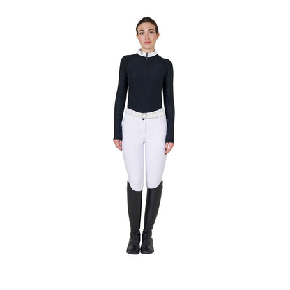 Polo de mujer slim fit de concurso con inserciones de malla Equestro - Negro