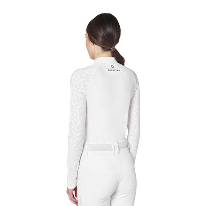 Polo de mujer slim fit de concurso con inserciones de malla Equestro - Blanco