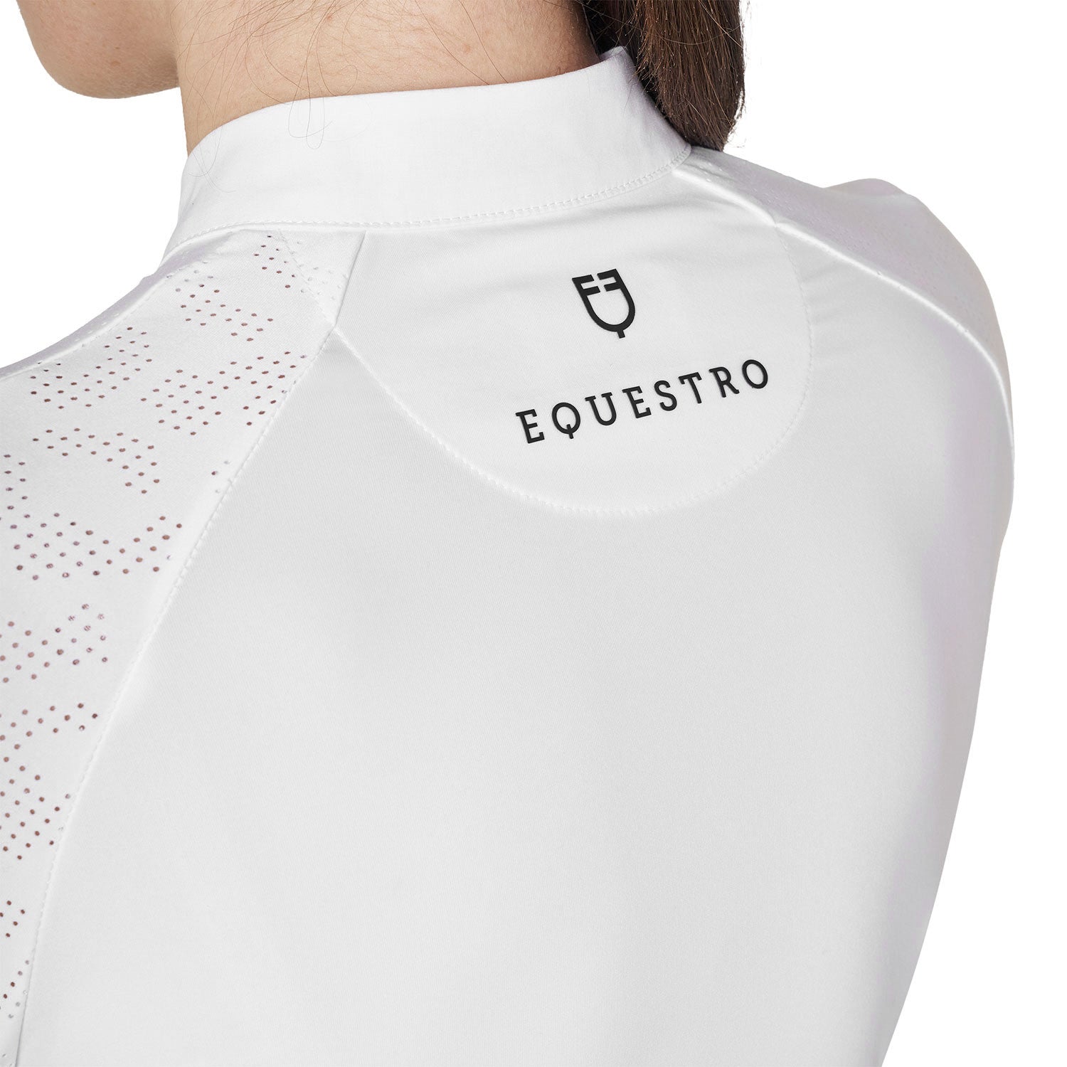 Polo de mujer slim fit de concurso con inserciones de malla Equestro - Blanco