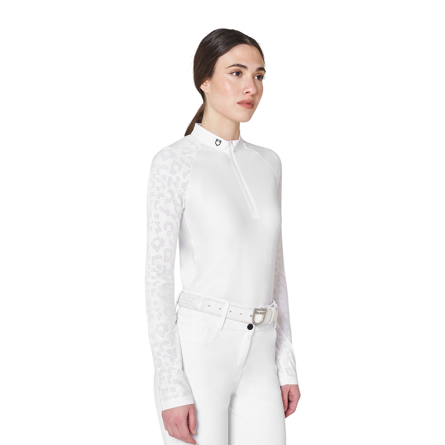 Polo de mujer slim fit de concurso con inserciones de malla Equestro - Blanco